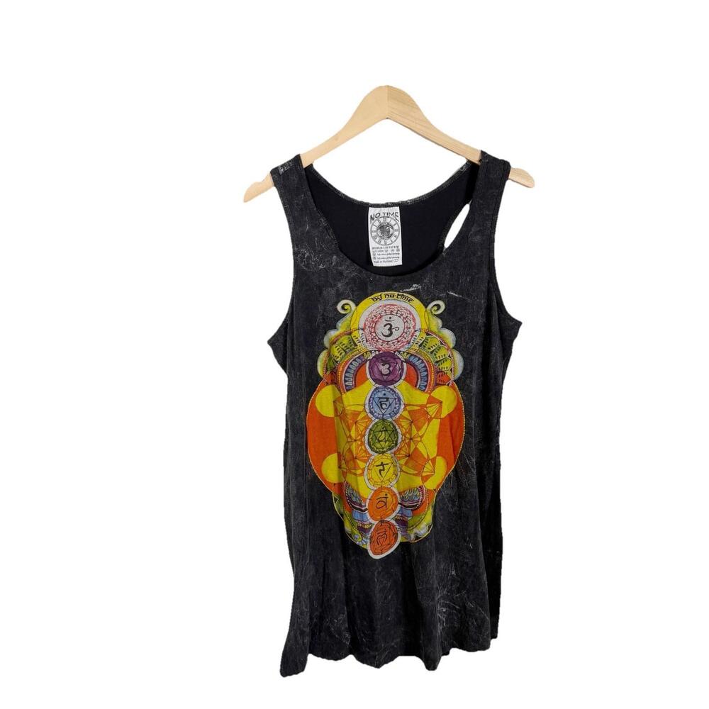 No Time Tunic Tank Top Mini Dress Women Size Large Shakras Graphic Boho Hippie